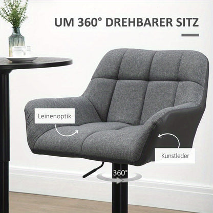 Bar stools set of 2 retro design height adjustable faux leather linen look grey + black