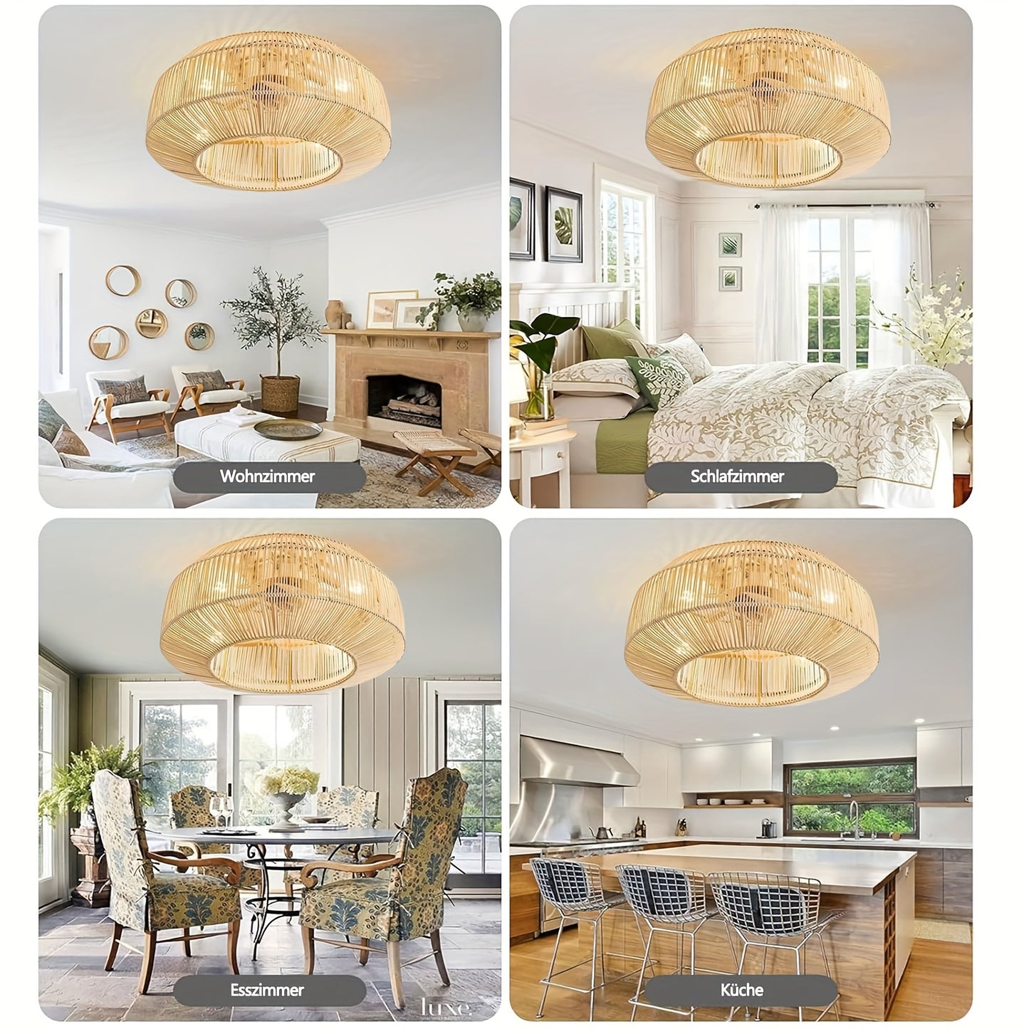 Plafondventilator – Ventilator Plafond – Plafondlamp Ventilator – Plafonniere – Boho Ventilator – 50,8 cm – Rattan Design Met Afstandsbediening & 6 Snelheden