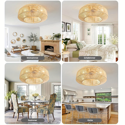 Plafondventilator – Ventilator Plafond – Plafondlamp Ventilator – Plafonniere – Boho Ventilator – 50,8 cm – Rattan Design Met Afstandsbediening & 6 Snelheden