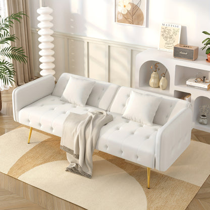 Bankbed – Slaapbank – Bedbank – Sofa – Logeerbed – Modern Wit – Verstelbare Rugleuning & Armleuningen – Handmatige Bediening Zonder Elektriciteit