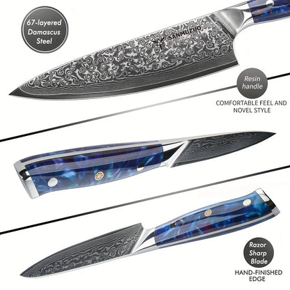 Nakiri mes – Groentemes – Koksmes – Japans mes – Hakmes – VG10 Damascus staal – Resin handvat – Set van 2