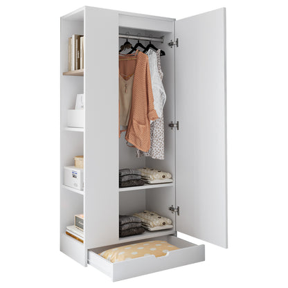 Kledingkast – Garderobekast – Opbergkast – Draaideurkast – Slaapkamerkast – Compact 70x40x170 cm – Metalen Constructie Wit