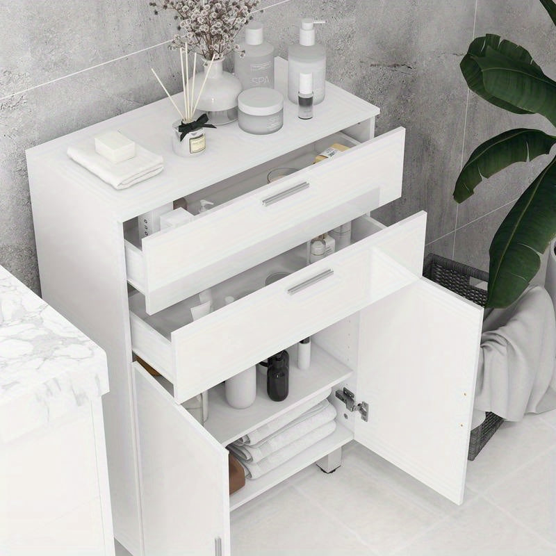 Badkamerkast – Badkamermeubel – Kolomkast – Wastafelonderkast – Opbergkast – 2 Lades – Verstelbare Plank – Hout Wit – Compact & Duurzaam