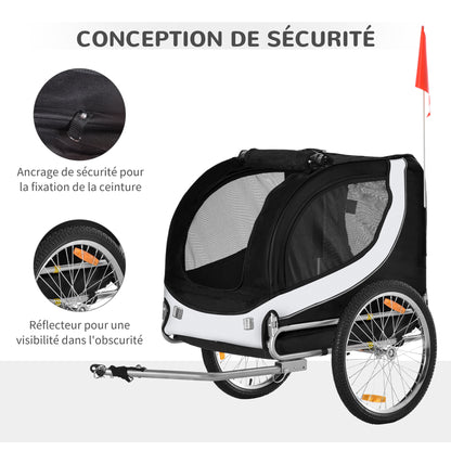 Fietskar voor Honden – Hondentrailer – Hondenwagen – Fietsaanhanger – Huisdierkar – Veiligheidssysteem met Reflectoren – Weerbestendige Beschermhoes – Wit