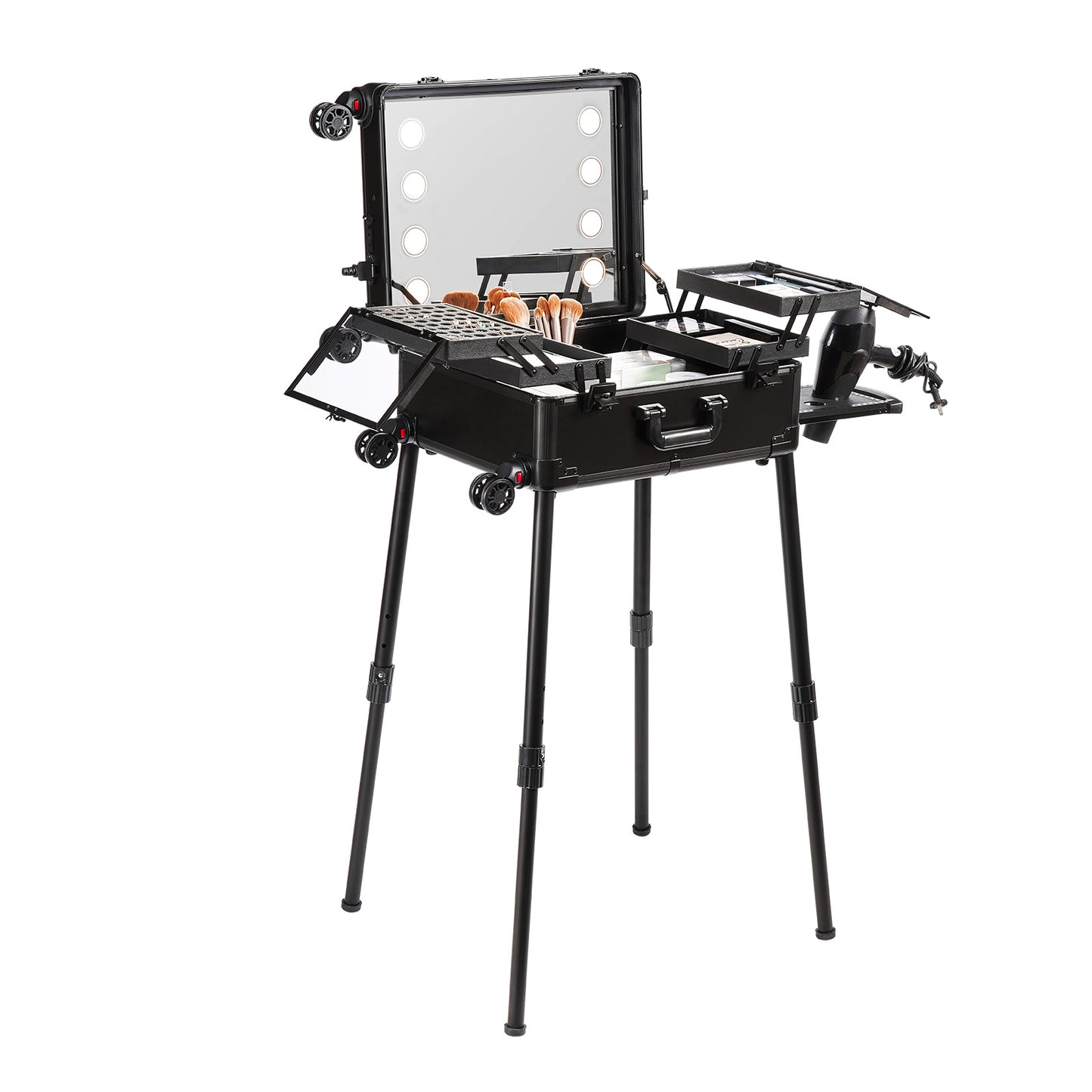 Make-up Koffer – Make-up Trolley – Beautycase – Cosmetica Koffer – Schminkkoffer – 4 Uitschuifbare Trays – LED Spiegel Met 3 Lichtstanden