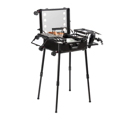 Make-up Koffer – Make-up Trolley – Beautycase – Cosmetica Koffer – Schminkkoffer – 4 Uitschuifbare Trays – LED Spiegel Met 3 Lichtstanden