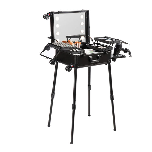 Make-up Koffer – Make-up Trolley – Beautycase – Cosmetica Koffer – Schminkkoffer – 4 Uitschuifbare Trays – LED Spiegel Met 3 Lichtstanden
