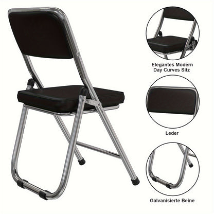 Set van 4 Comfortabele Opvouwbare Stoelen – Leren Bezoekersstoelen en Eetkamerstoelen – Padded Keukenstoelen voor Binnen, Buiten en Vergaderruimtes, Zwart