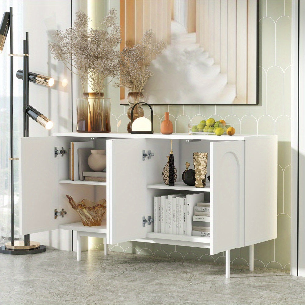 Wit Dressoir – Witte Kast – Opbergkast – Buffetkast – Sideboard – Modern Minimalistisch Design – MDF Duurzaam – 4 Deuren Boogpatroon