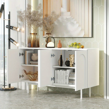 Wit Dressoir – Witte Kast – Opbergkast – Buffetkast – Sideboard – Modern Minimalistisch Design – MDF Duurzaam – 4 Deuren Boogpatroon