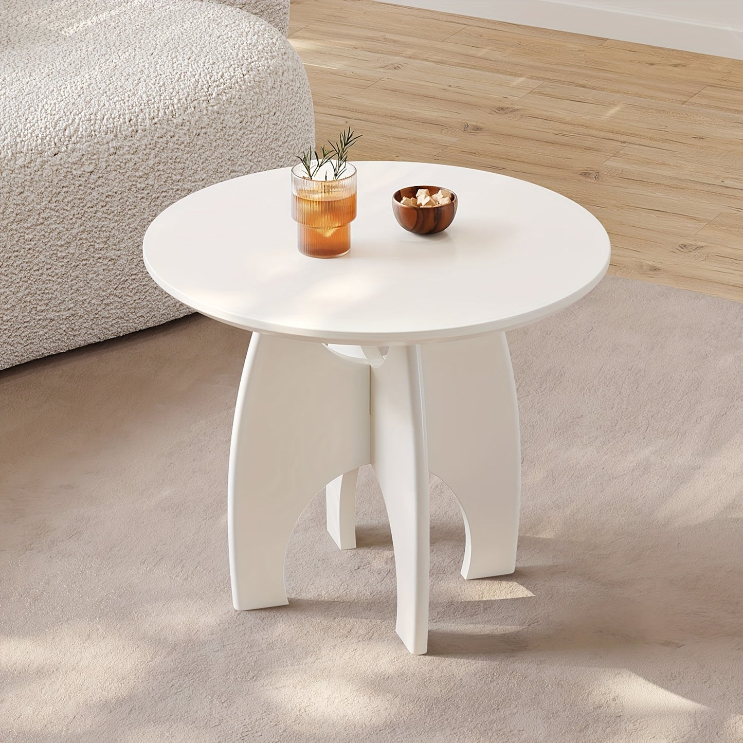 Witte Ronde Salontafel – Bijzettafel – Koffietafel – Tafel – Decoratietafel – Modern Minimalistisch Design – Unieke Sculpturale Poten – Compact Ruimtebesparend – Eenvoudige Montage
