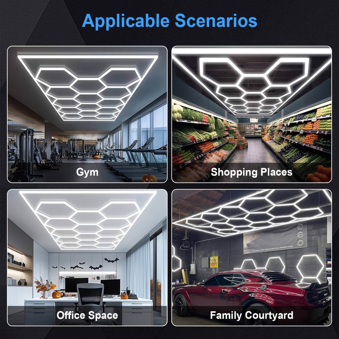 Hexagonale LED Plafondlamp – LED Paneel – Plafonnière – Werkplaatslamp – Garageverlichting – 14 Hex Elementen – Krachtig Koel Wit 6500K – Duurzaam Aluminium & PC