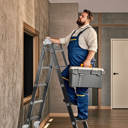 Multifunctionele Ladder – Opvouwbare Ladder – Verstelbare Ladder – Steiger Ladder – Huishoudladder – 7-in-1 Vormbaar – Aluminium Lichtgewicht 228 cm Hoog