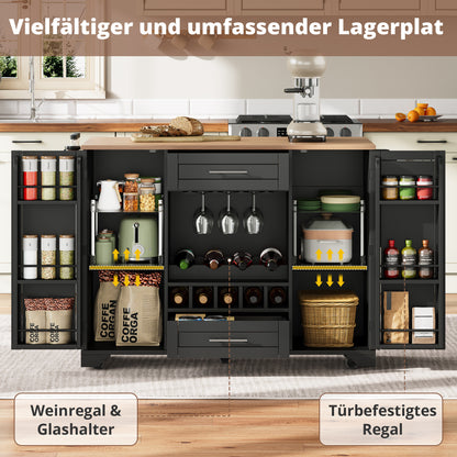 Keukenwagen – Keukentrolley – Serveerwagen – Keukenkast – Kookeiland – Inklapbaar Werkblad – Wieltjes Met Remmen