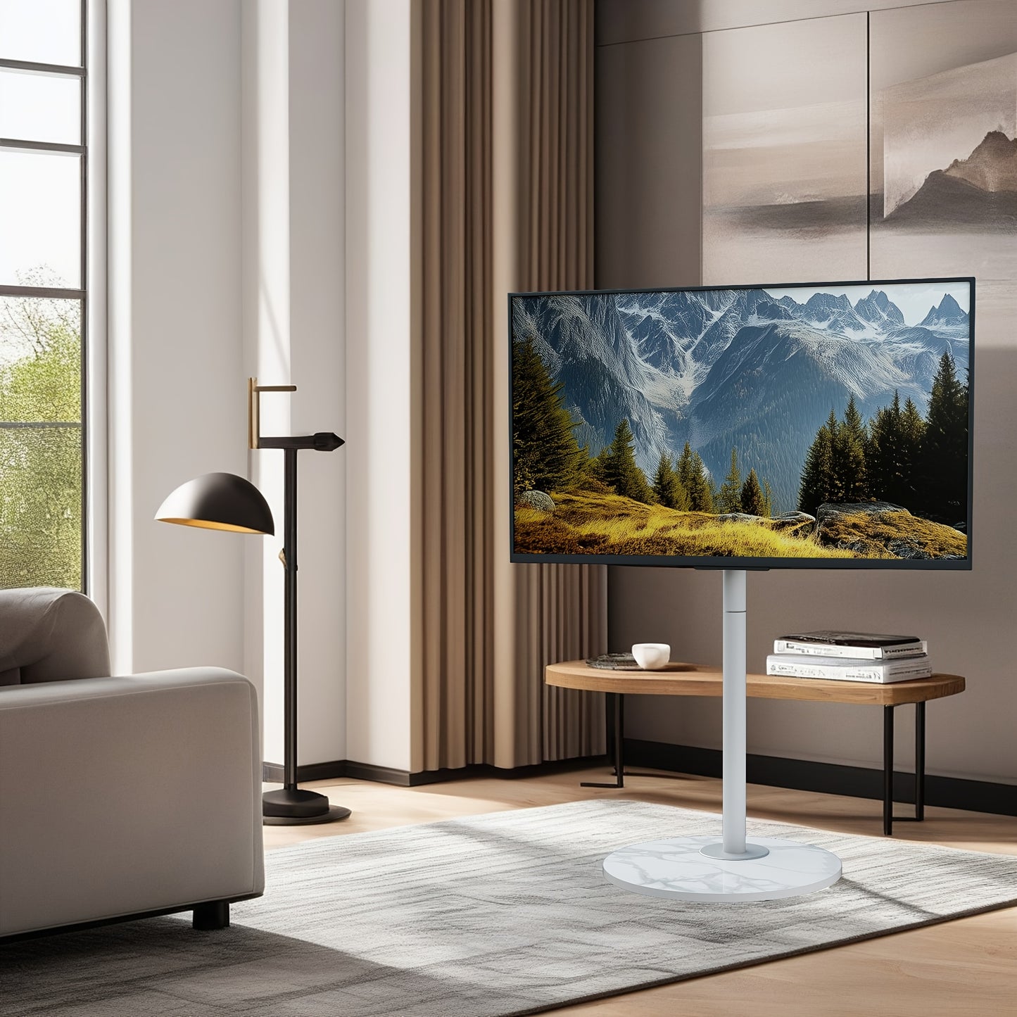 TV Standaard – TV Statief – Vloerstandaard – TV Voet – Monitorstandaard – Verstelbare Hoogte 130-170 cm – Sintered Stone Basis & SPCC Staal
