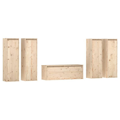 Massief Houten TV-kast – Wandmeubel – TV-standaard – Opbergkast – Entertainmentmeubel – Set van 5 – Duurzaam Hardhout – Muurbevestiging Zonder Stroom