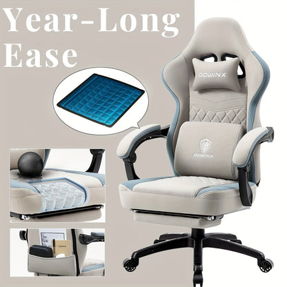 Racing Schommelstoel – Relaxstoel – Schommelzetel – Fauteuil – Bureaustoel – Grijs – Memory Foam Zitting – Handmatige Verstelbare Rugleuning