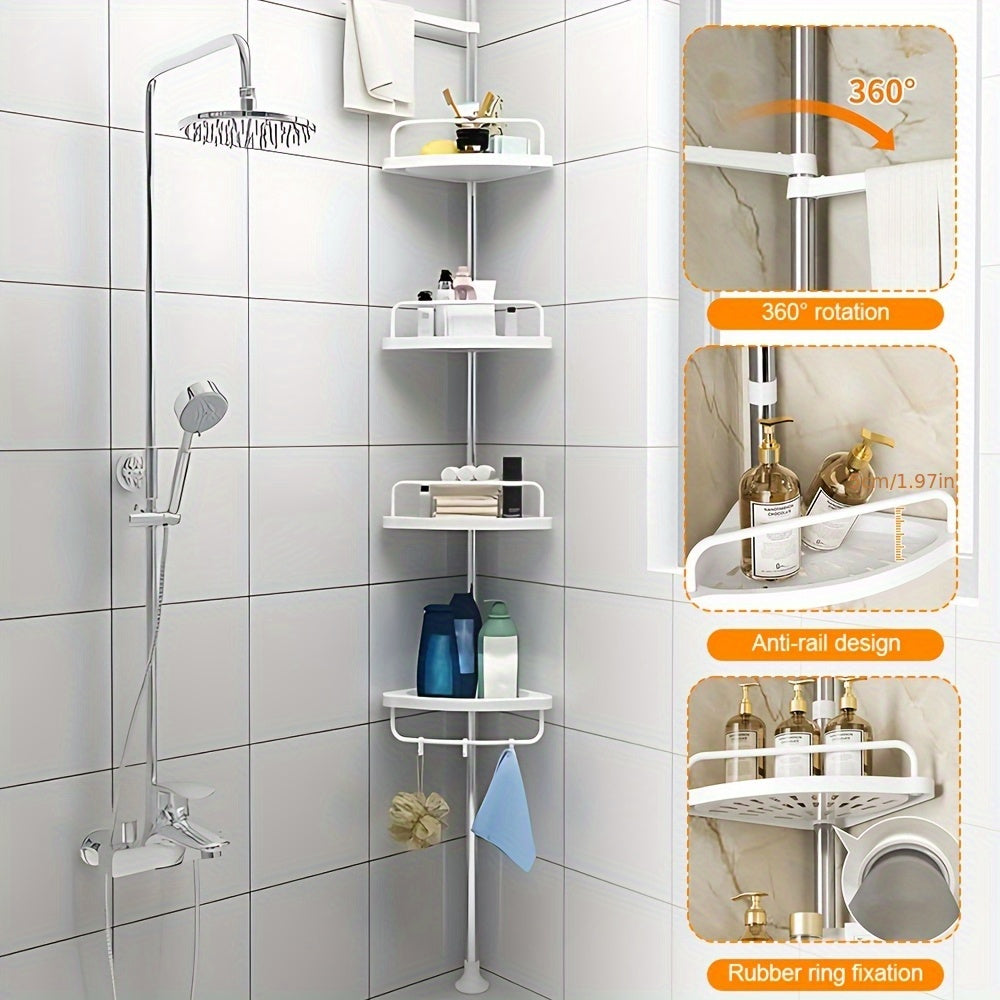 Doucherek – Douche-organizer – Doucheplank – Doucherekje – Douchemand – Verstelbaar 105-310 cm – Roestvrij Staal – Hoekmodel met Waterafvoer