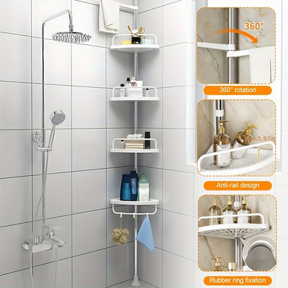 Doucherek – Douche-organizer – Doucheplank – Doucherekje – Douchemand – Verstelbaar 105-310 cm – Roestvrij Staal – Hoekmodel met Waterafvoer
