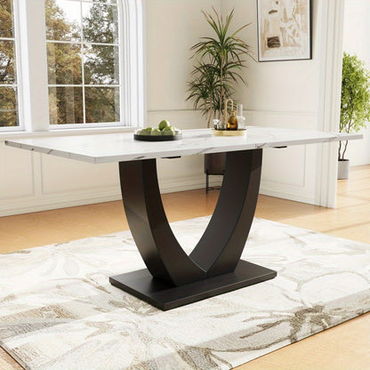 Eettafel – Keukentafel – Eetkamertafel – Tafel – Tafeltje – 140x80 cm – MDF Marmerprint – Metalen Frame – Verstelbare Pootjes