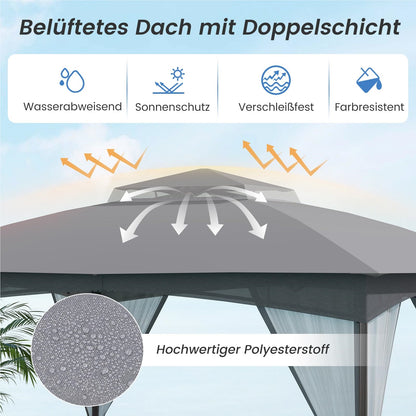 Tuinpaviljoen – Partytent – Tuintent – Prieel – Pergola – 3 x 3,6 m – Waterdicht Dubbel Dak – Inclusief Muggennetten & Zandzakken – Grijs
