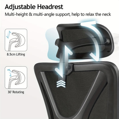 Ergonomische Bureaustoel – Bureaustoel – Desk Chair – Office Chair – Werkstoel – Wit – Verstelbare Hoofdsteun & Lendensteun – 130° Kantelfunctie & RVS Frame