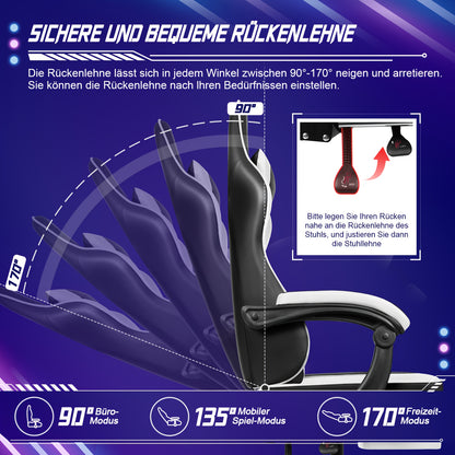 Gaming Chair with Footrest, Ergonomic Gaming Chair, Gaming Armchair with Adjustable Lumbar Cushion, Head Cushion, Height-adjustable And Swivel, PC Chair, Gaming Chair 200kg
