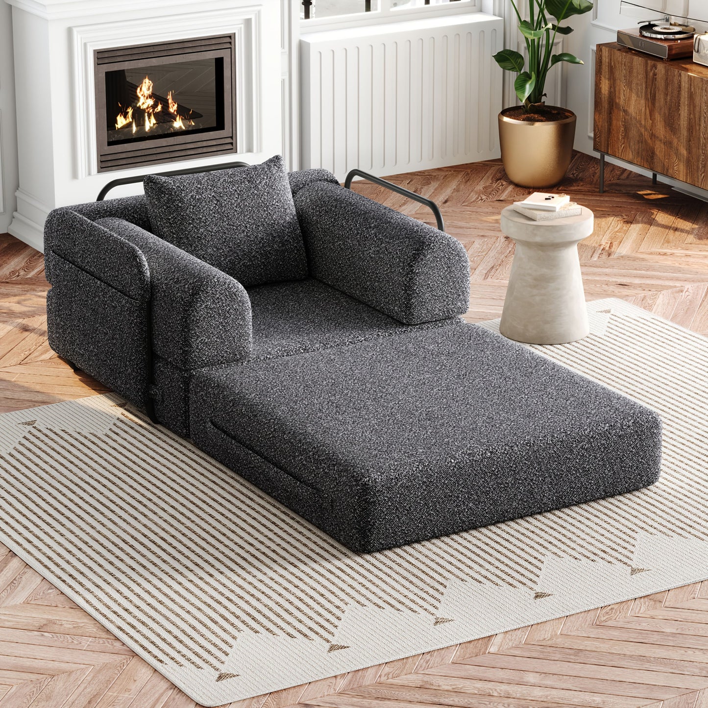 Slaapbank – Bedbank – Sleeperbank – Multifunctionele Bank – Convertible Sofa – Grijs – Ruimtebesparende Bergruimte – Metaalframe Zonder Hout
