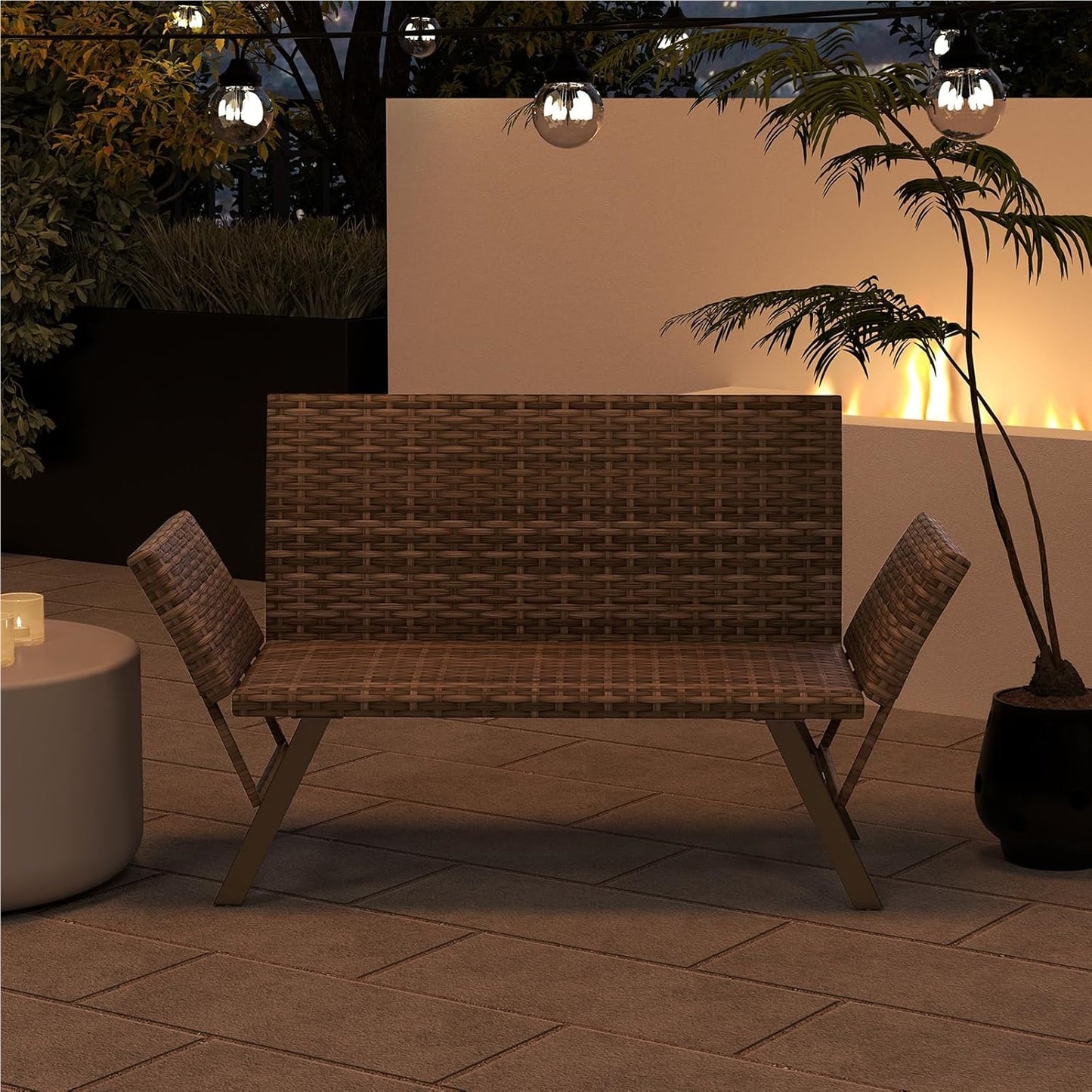 Polyrattan Tuinbank – Tuinbankje – Balkonbank – Buitenbank – Tuinbank Met Verstelbare Armleuningen – Met Sneldrogend Schuimkussen & Verstelbare Rugleuning – 178 x 59 x 89 cm – Grijs