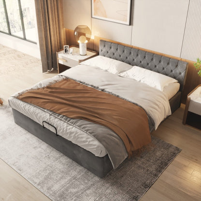 Samtpolsterbett – Tweepersoonsbed – Bed – Slaapbed – Boxspring – 180x200 cm – Gestoffeerd Met Hydraulische Opbergruimte