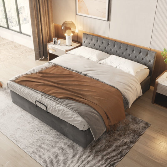 Samtpolsterbett – Tweepersoonsbed – Bed – Slaapbed – Boxspring – 180x200 cm – Gestoffeerd Met Hydraulische Opbergruimte