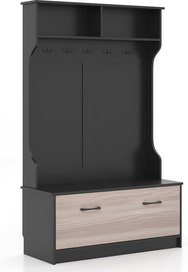 Kapstok met zitbank en 5 haken - Ruimtebesparende Garderobe met Opbergruimte voor Entree en Slaapkamer