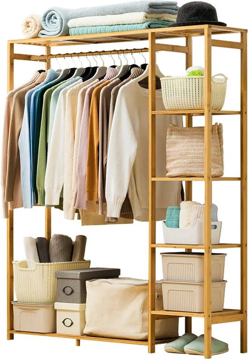 Kledingrek - Hout - Bamboe - Met Planken - kKedinghangers - Kleding Rek - Dressboy