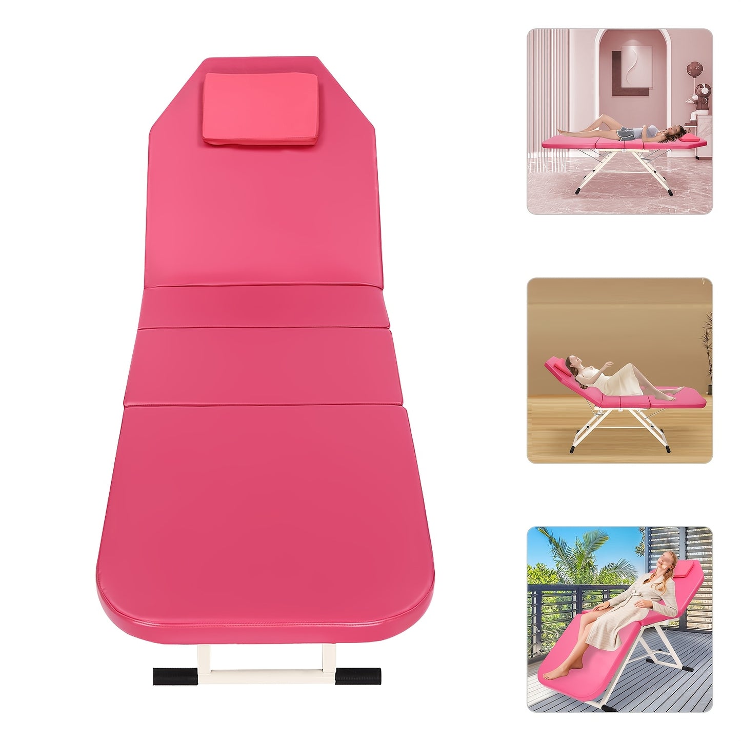 Schoonheidsstoel – Behandelstoel – Ligbed – Kappersstoel – Massagestoel – Opvouwbaar en Draagbaar – Hoogwaardig PU-Materiaal Roze