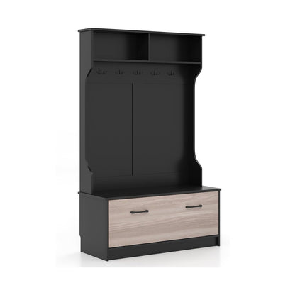 Garderobekast – Kapstok – Wandmeubel – Schoenkast – Opbergkast – Met 5 Dubbele Haken en Zitbank – Robuust Hout & Compact 100x40x160 cm