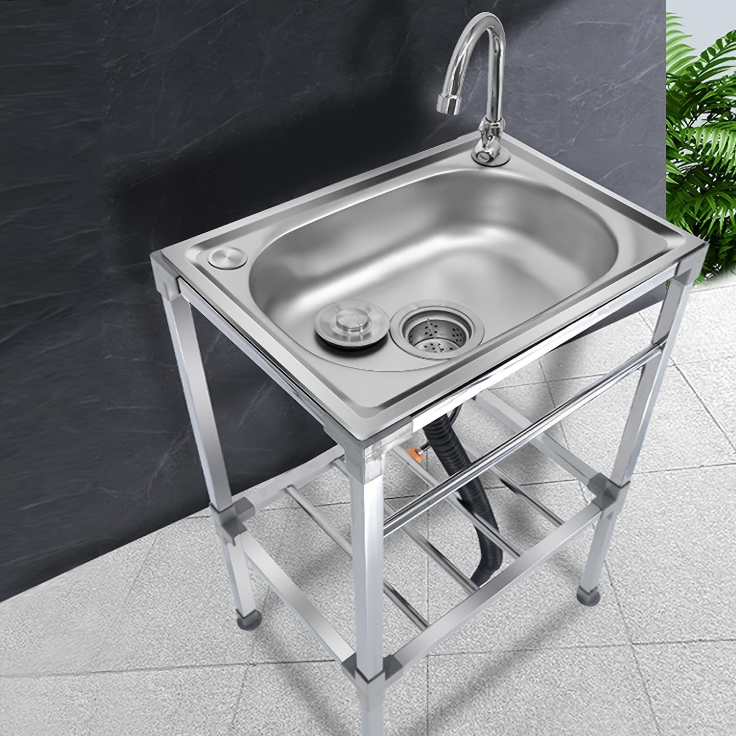 Stainless Steel Freestanding Sink with Faucet - Perfect for Outdoor, Kitchen, Garage & Laundry Use