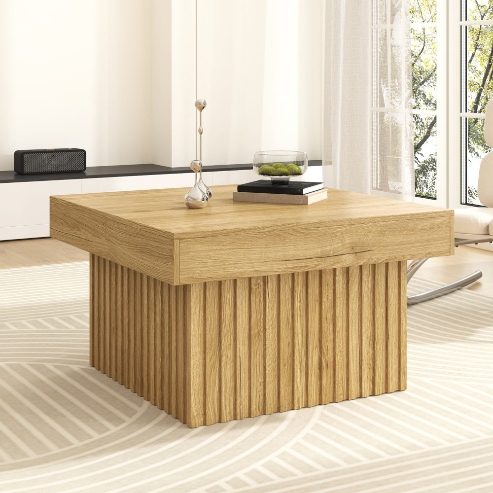 Salontafel – Koffietafel – Tafel – Woonkamertafel – Bijzettafel – Beige / Lichtbruin – Met Onderblad – Stevig Metalen Frame – 79x79x46 cm – Modern Minimalistisch Design