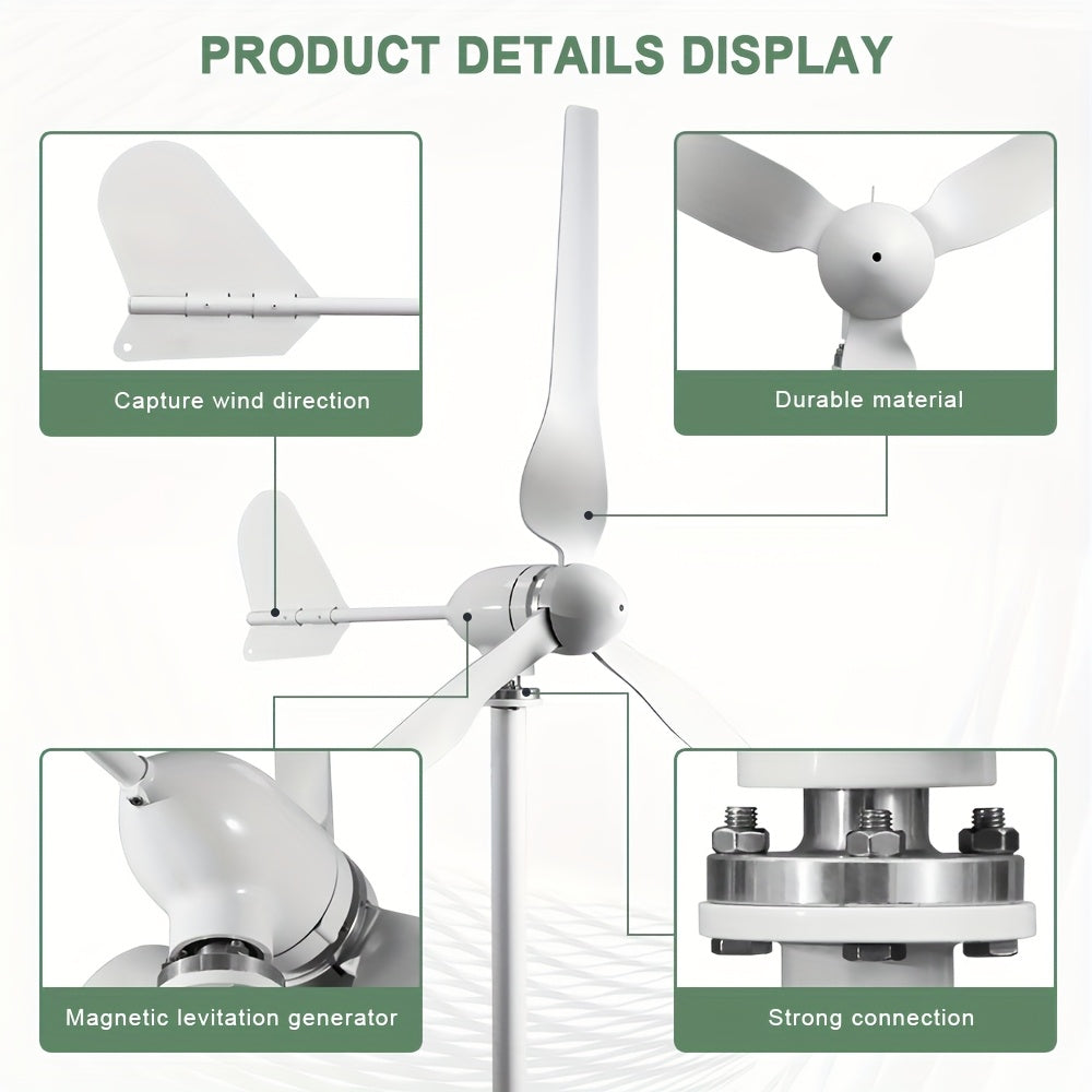 Windturbine – Windmolen – Windturbine Generator – Windenergie – Horizontale As – 1500W Vermogen – MPPT Controller – Laag Geluidsniveau – Duurzame Metalen Behuizing