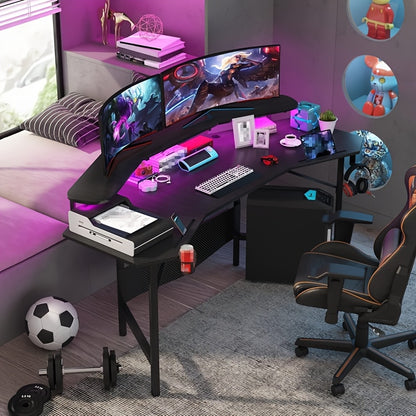 Gaming Desk – Gamebureau – Bureau – Werkplek – Speeltafel – Ergonomisch Vleugelontwerp – Stevig Metalen Frame – Zwart