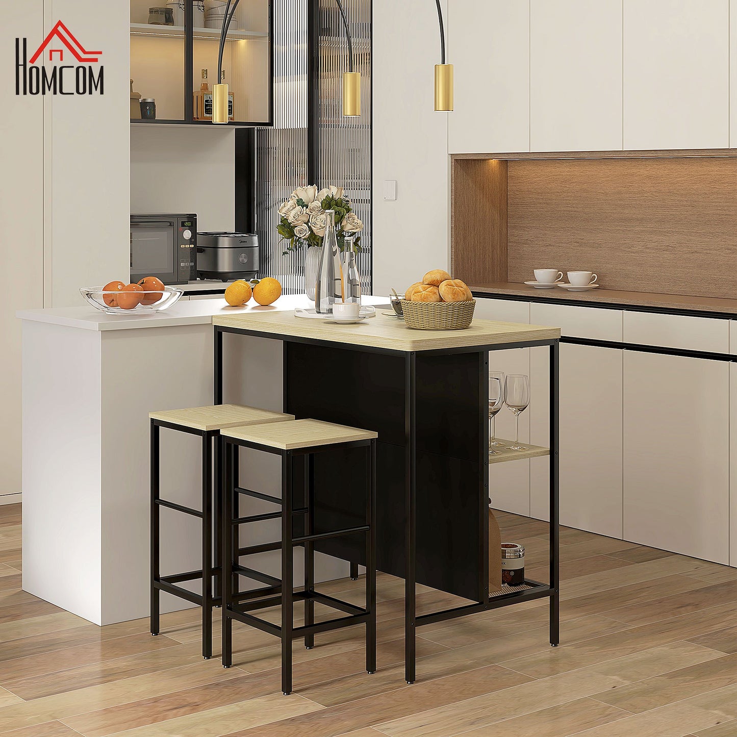 Industrieel Barmeubel – Barset – Bartafel – Barstoel – Barkruk – Compact 100x60x95 cm – Zwart Metalen Frame & Houtlook