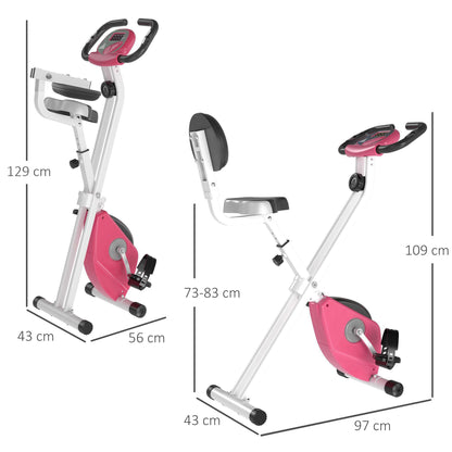 Hometrainer – Fitnessfiets – Ergometer – Trapkracht Trainer – Indoor Bike – 8-traps Magnetische Weerstand – Verstelbaar Zitje en Rugleuning – Roze/Wit – Stalen Frame – Compact Opvouwbaar
