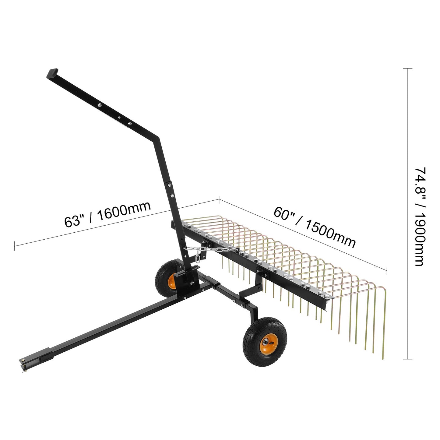 Verticuteermachine – Verticuteerder – Gazonbeluchter – Gazonhark – Sleepverticuteerder – 60 inch Werkbreedte – 24 Hittebehandelde Stalen Tanden
