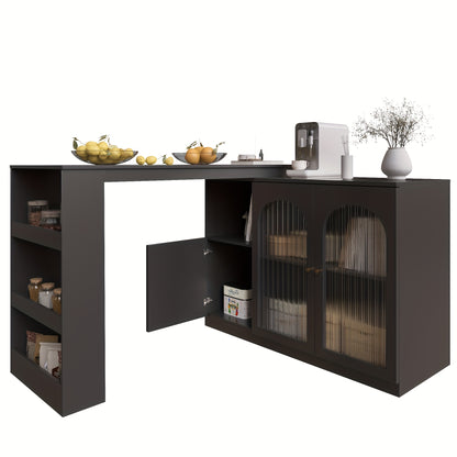 A 360-Degree Rotating Bar (Dimensions 120 X 40 X 97 Cm), Featuring a Sleek Modern Design with Black Rotating Dining And Bar Cabinets, Offering Multifunctional Storage Equipped with Glass Doors.