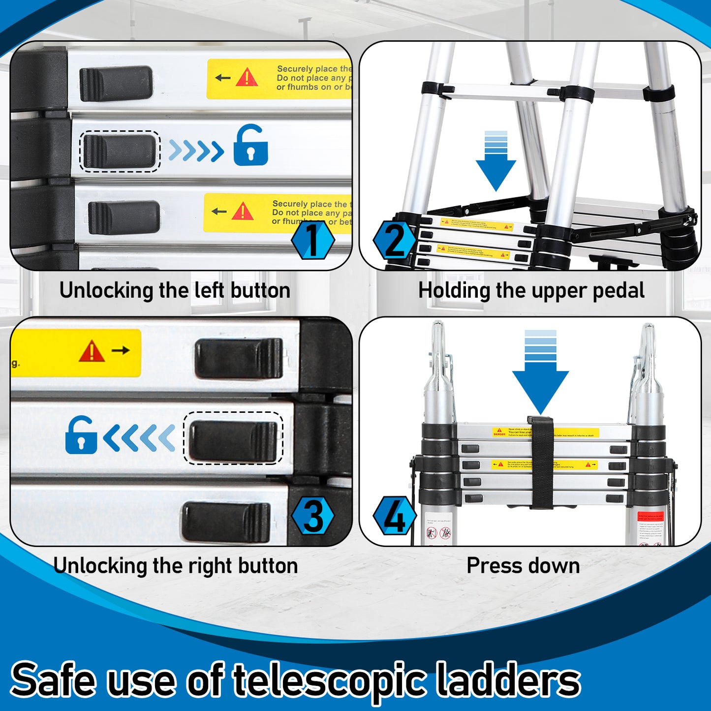 Telescopische Aluminium Ladder – Uitschuifladder – Opvouwbare Ladder – Doe-Het-Zelf Ladder – Werksteiger – Lichtgewicht Aluminium – Veilig Vergrendelingssysteem