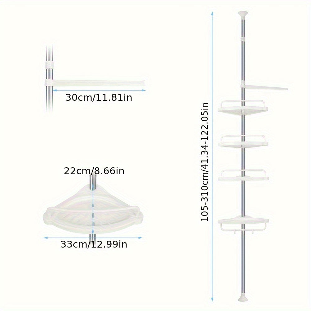 Doucherek – Douche-organizer – Doucheplank – Doucherekje – Douchemand – Verstelbaar 105-310 cm – Roestvrij Staal – Hoekmodel met Waterafvoer