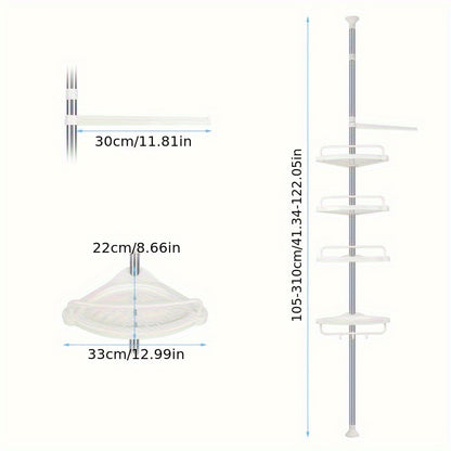 Doucherek – Douche-organizer – Doucheplank – Doucherekje – Douchemand – Verstelbaar 105-310 cm – Roestvrij Staal – Hoekmodel met Waterafvoer