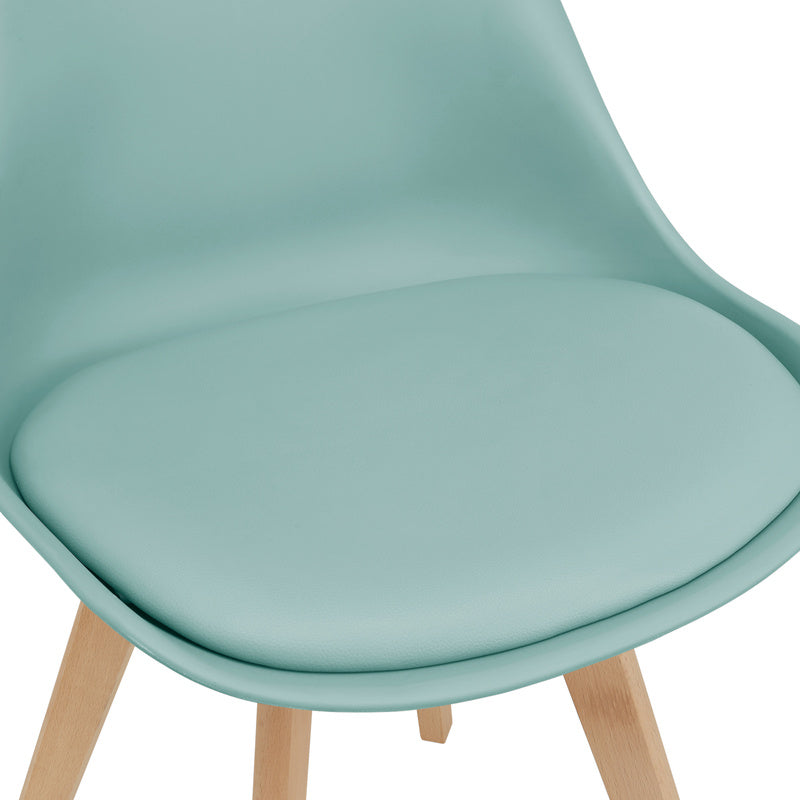 Eetkamerstoel – Kuipstoel – Stoel – Keukenstoel – Woonkamerstoel – Set van 6 – PU Kunstleer Zitting – Massief Beukenhout Frame – Mintkleur