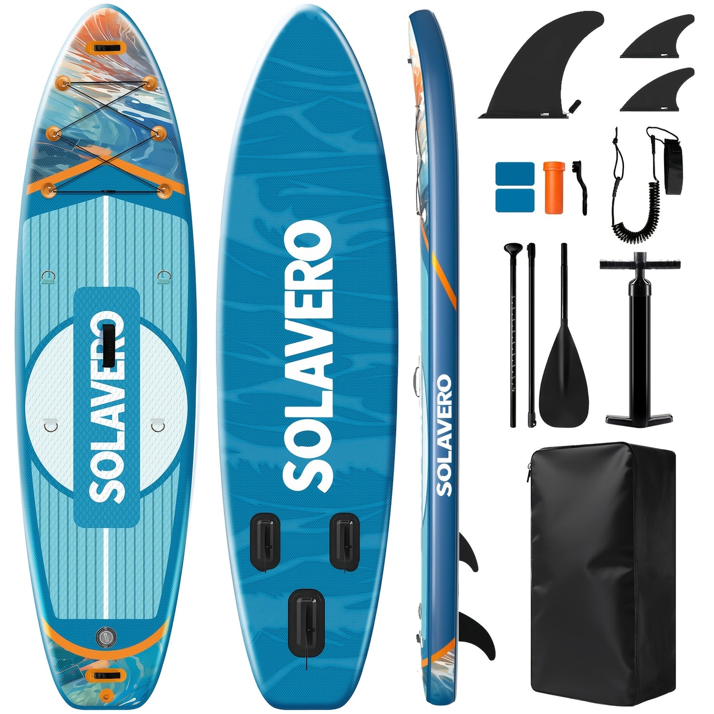 Opblaasbare Paddleboard – SUP Board – Stand Up Paddleboard – Surfboard – SUP Board Voor Beginners – Blauw 304x84x15 cm – Anti-slip EVA Pad – Drievoudige Vinnenstructuur