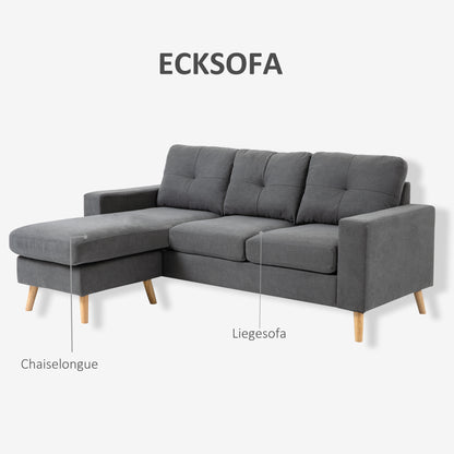 Hoekbank – Loungebank – Sofa – Hoeksalon – 3-Zitsbank – Linnen Look Stof – Chaise Longue – Stevig Houten Frame – 193x136x85 cm