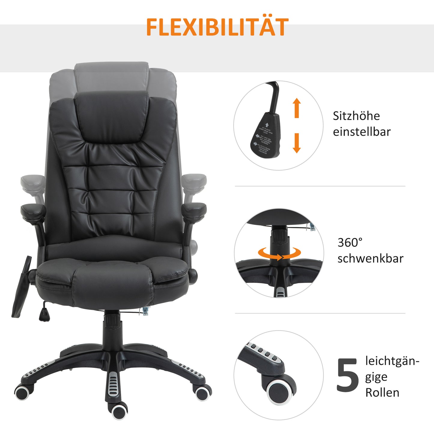 Massage Bureaustoel – Massage Stoel – Bureaustoel Met Massage – Gaming Stoel – Draaibare Bureaustoel – Zwart – 6-Punts Trilmassage – Verwarmingsfunctie